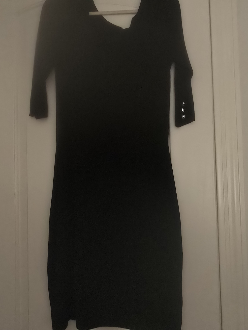 White House Black Market Black Long-Sleeve Midi Dress with Button Detail